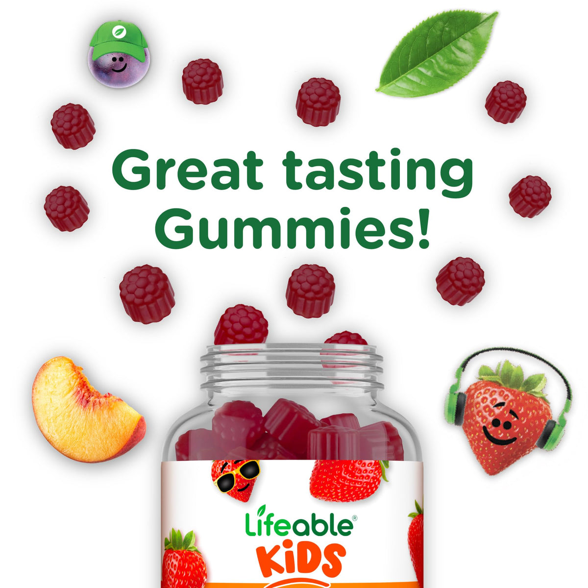 Vue de côté du pot de gummies au sureau Lifeable
