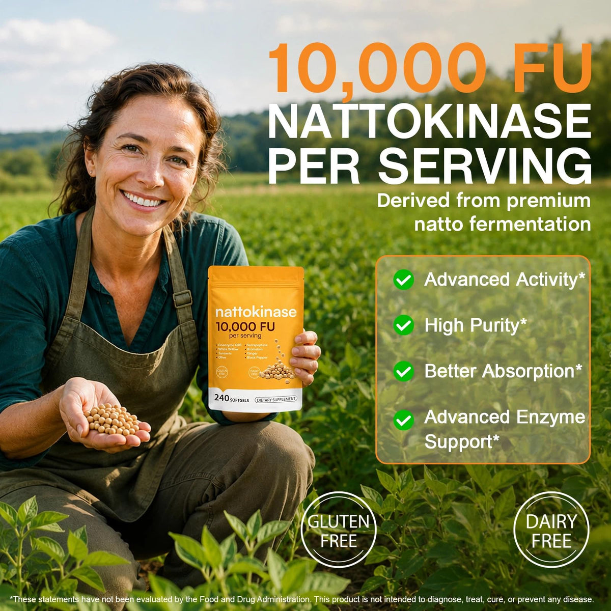 Vue de côté du sachet de NVXNMSD Nattokinase 10 000 FU