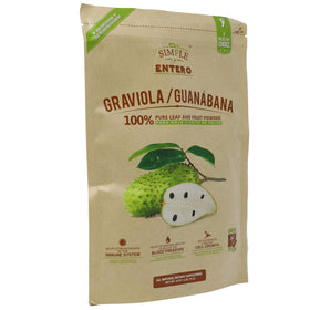 Vue de côté du sachet de poudre de Graviola avec étiquette visible