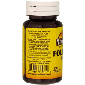 Vue de dessus de la bouteille d'acide folique Nature's Blend