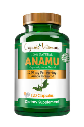 Vue de dessus de la bouteille de capsules Anamu 1250mg