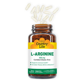 Vue de dessus de la bouteille de L-Arginine 500 mg Country Life