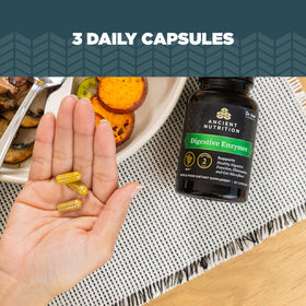 Vue de dessus des capsules d'enzymes daily Ancient Nutrition