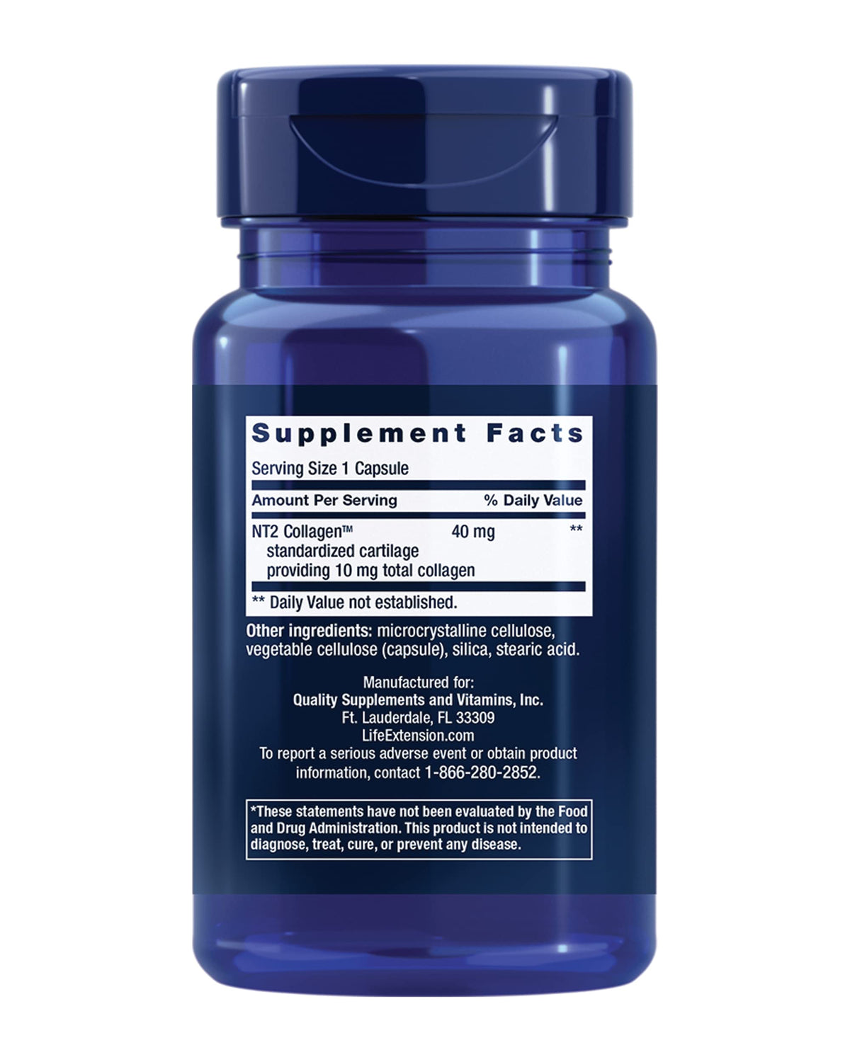 Vue de dessus des capsules NT2 Collagen™ de Life Extension
