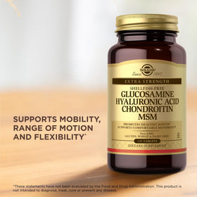 Vue de dessus des comprimés Solgar Glucosamine sur une table