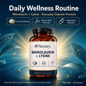 Vue de dessus des gélules de Monolaurine et Lysine Nuvary