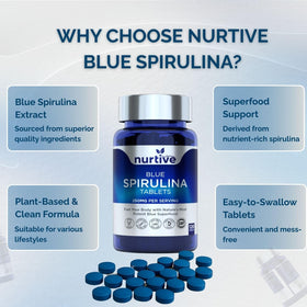Vue de dessus des tablettes de spiruline bleue NURTIVE