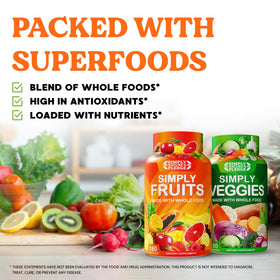 Vue de dessus du complément alimentaire Fruits & Légumes Simply Nature's Pledge