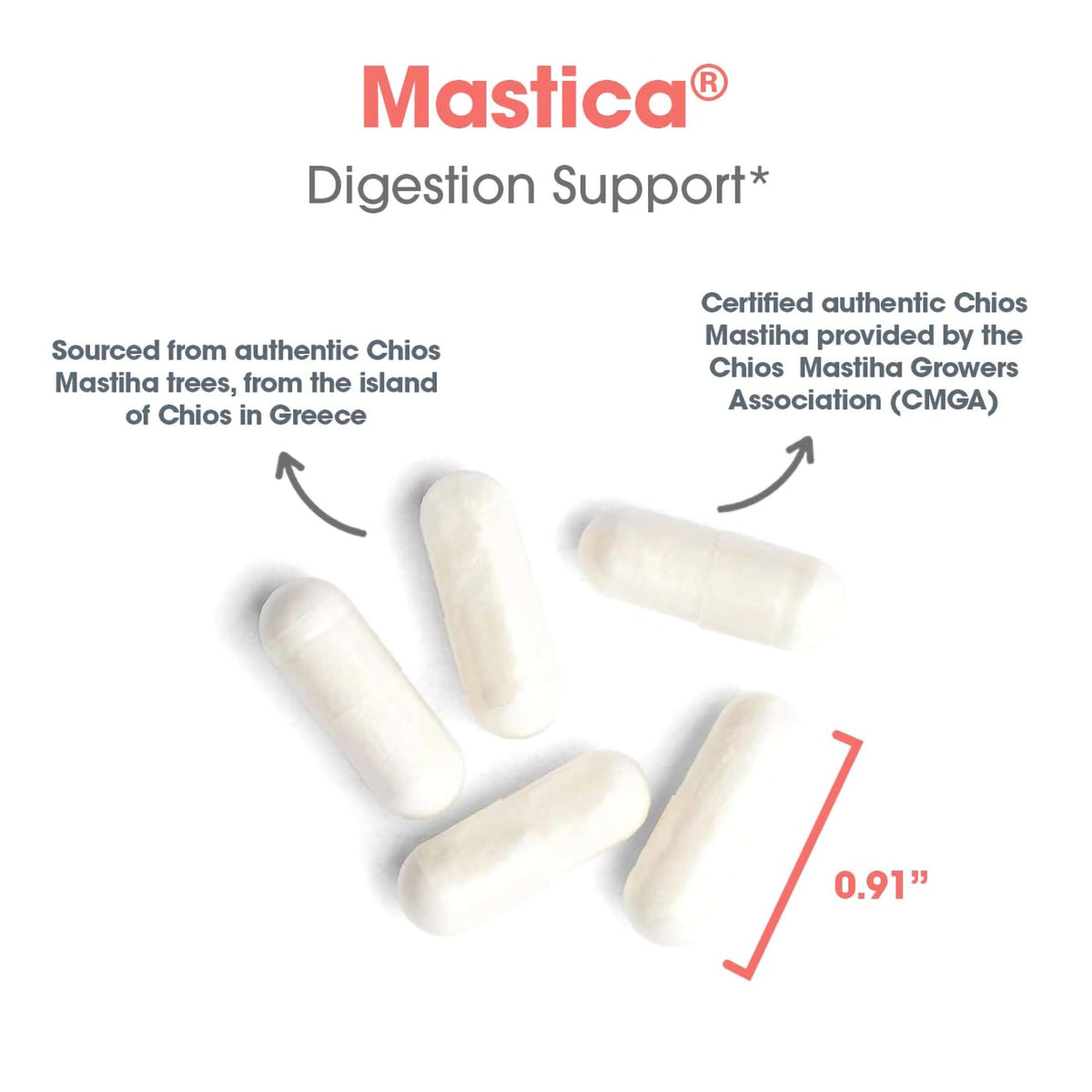 Vue de dessus du flacon de capsules de mastic Chios