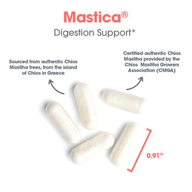 Vue de dessus du flacon de capsules de mastic Chios