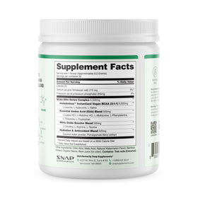 Vue de dos de l'emballage de la poudre BCAA Snap Supplements