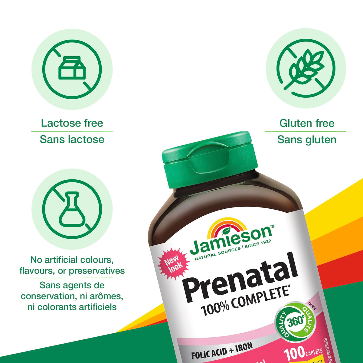 Vue de dos de la boîte de multivitamines prénatales Jamieson