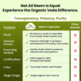 Vue de dos de la bouteille de capsules de neem Organic Veda