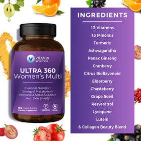 Vue de dos de la bouteille de multivitamines Ultra 360 Vitamin World