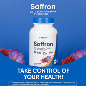 Vue de dos de la bouteille Nutricost Extrait de Safran 240 capsules