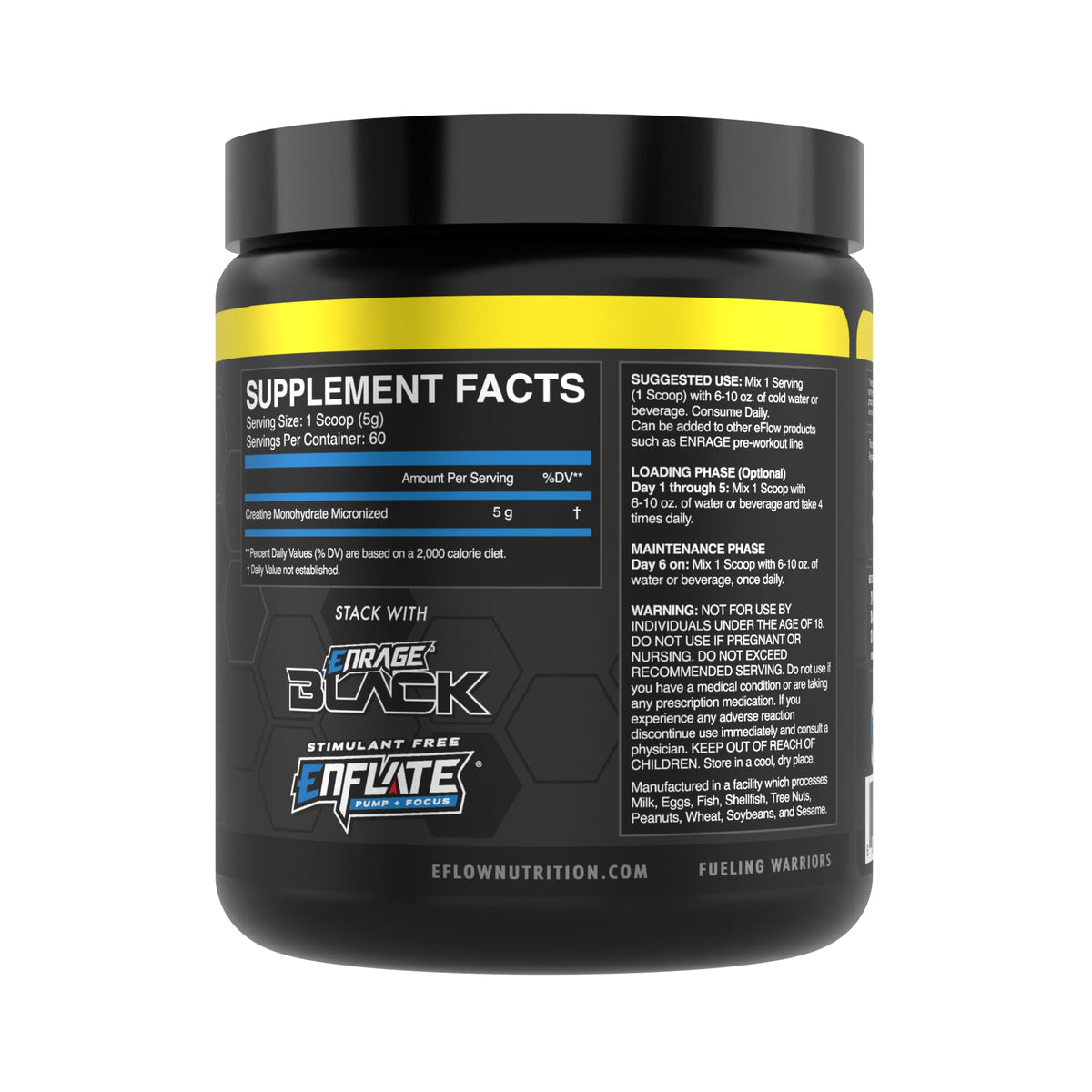 Vue de dos de la poudre de créatine monohydrate micronisée eFlow Nutrition