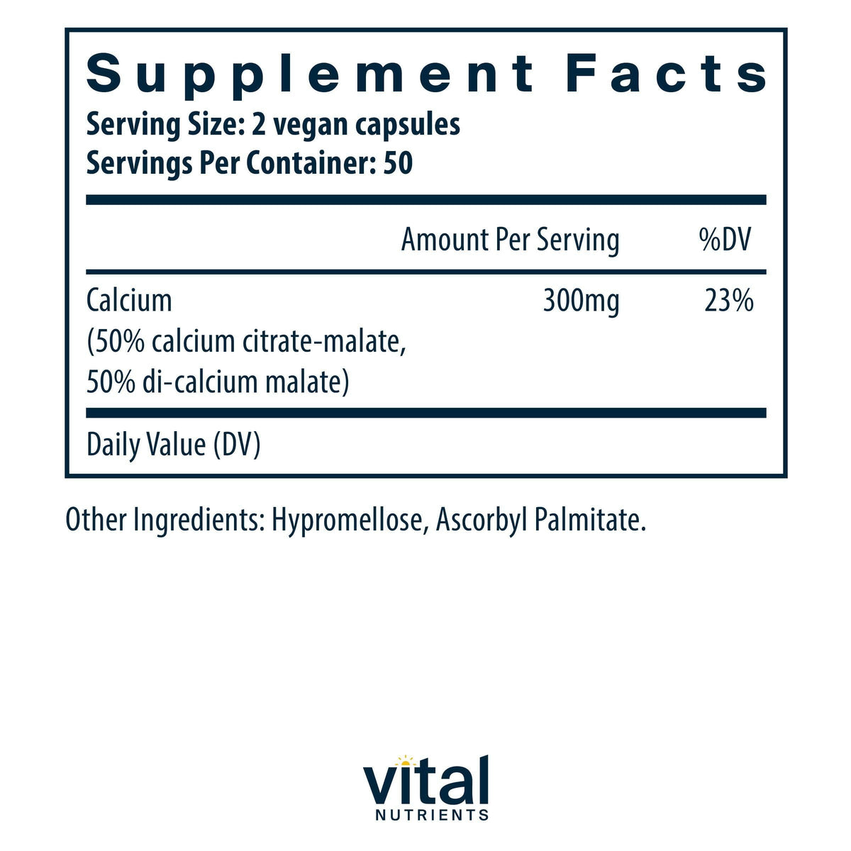 Vue de dos du flacon de Calcium Citrate/Malate Vital Nutrients