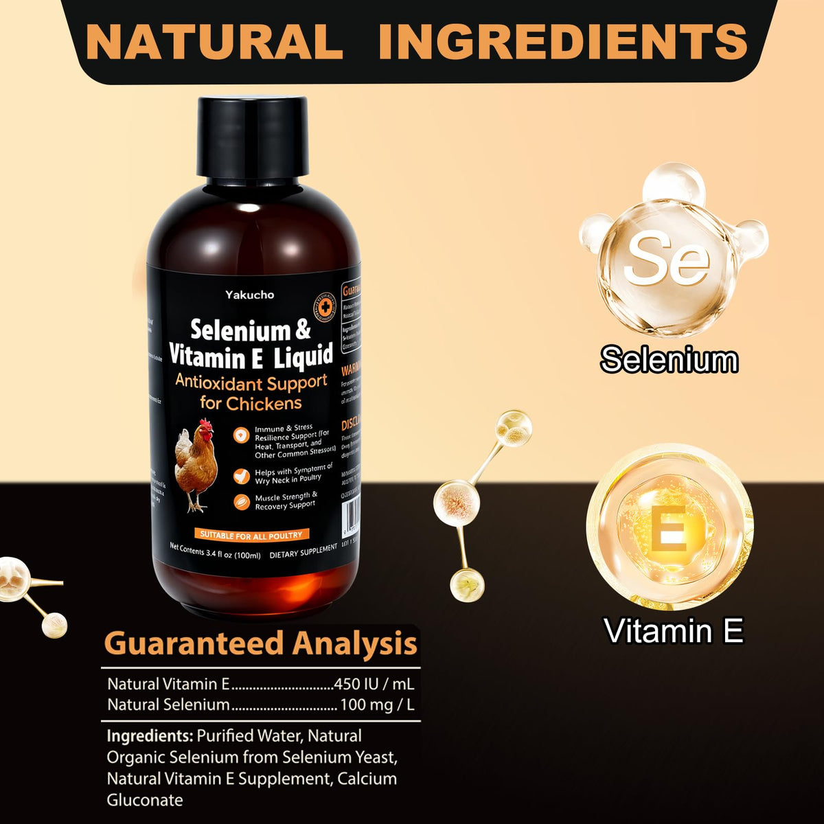 Vue de dos du flacon de Formule de Vitalité Aviaire inqigi, détails de la composition
