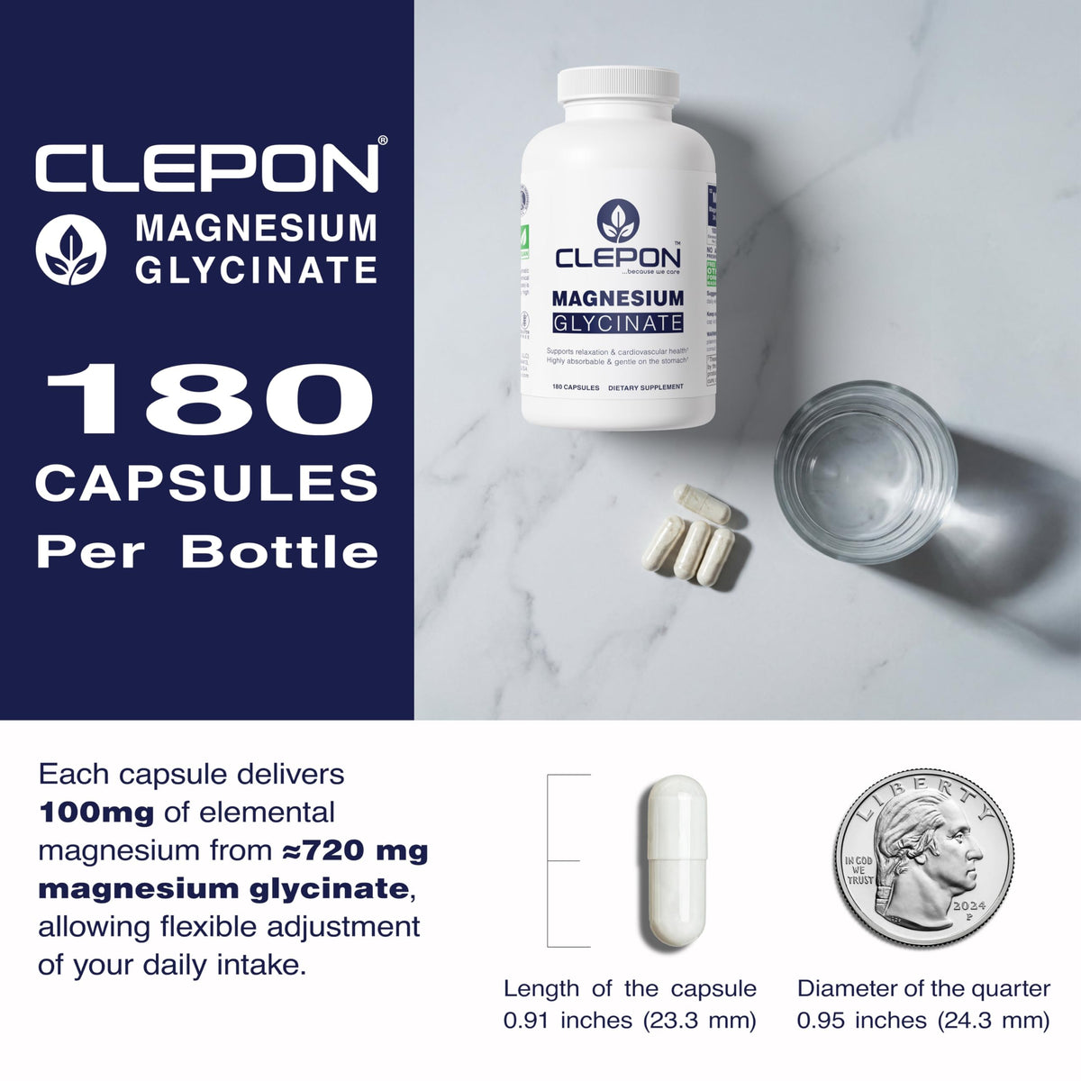 Vue de dos du flacon de glycinate de magnésium CLEPON