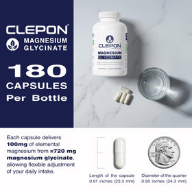 Vue de dos du flacon de glycinate de magnésium CLEPON