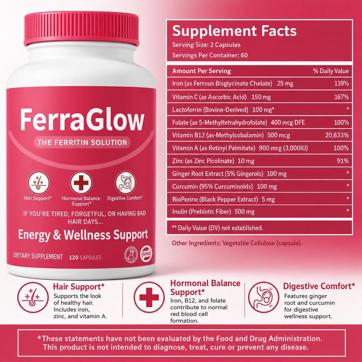 Vue de dos du flacon de Lytavia Ferraglow 120 capsules