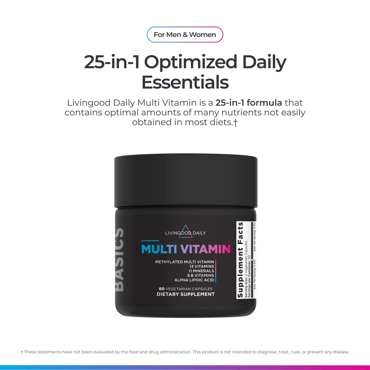 Vue de dos du flacon de multivitamine Livingood Daily