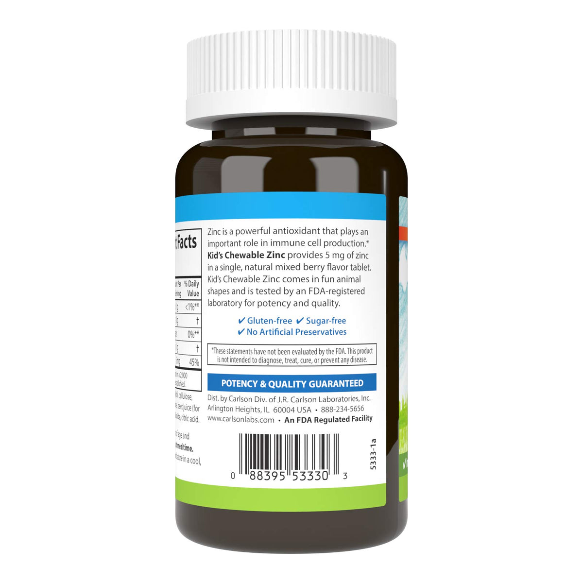 Vue de face de la boîte de Carlson Zinc Enfants 5 mg