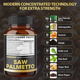 Vue de face de la bouteille agobi Saw Palmetto 8en1 avec étiquette