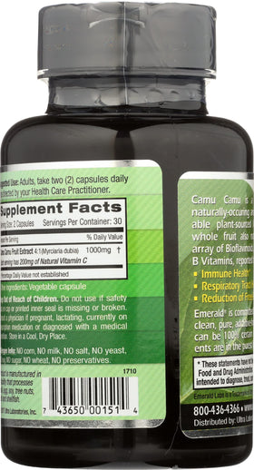 Vue de face des capsules de Camu Camu d'Emerald Labs