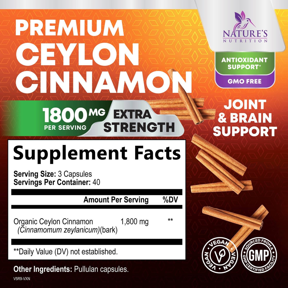 Vue de face des capsules de cannelle de Ceylan Nature's Nutrition