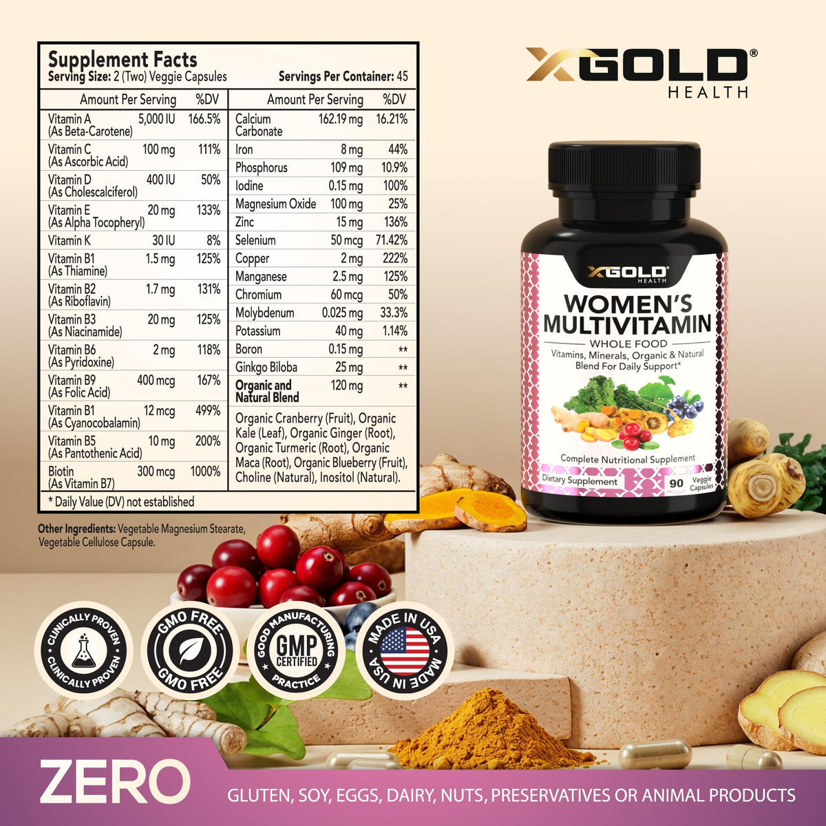 Vue de face des capsules de multivitamines X Gold Health