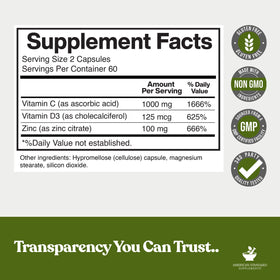 Vue de face des capsules de Zinc, Vitamine C et D3 American Standard