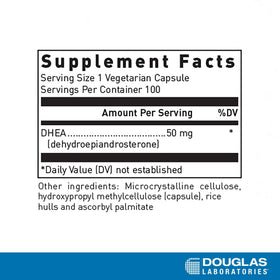 Vue de face des capsules DHEA 50 mg de Douglas Laboratories