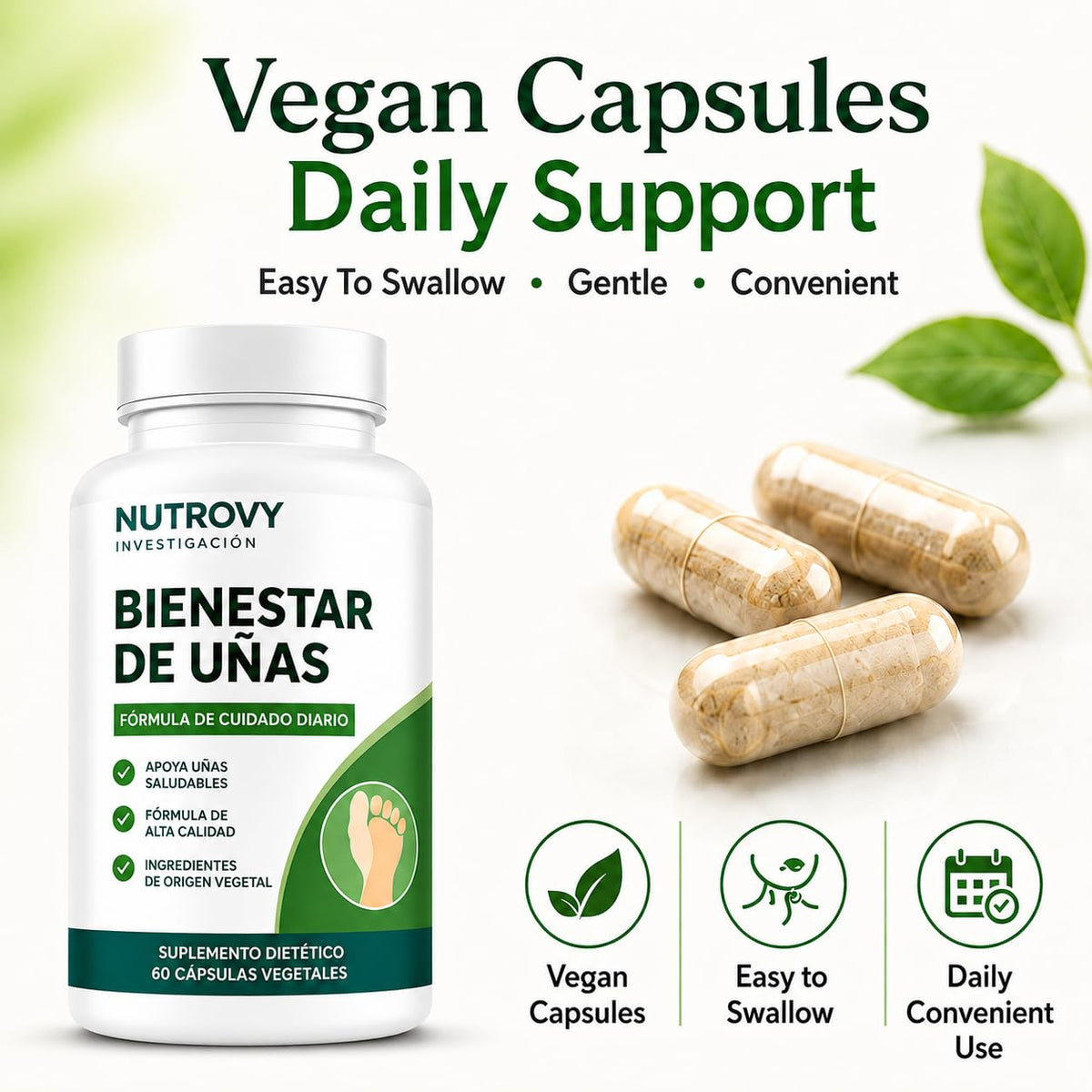Vue de face des capsules Nutrovy, format pratique