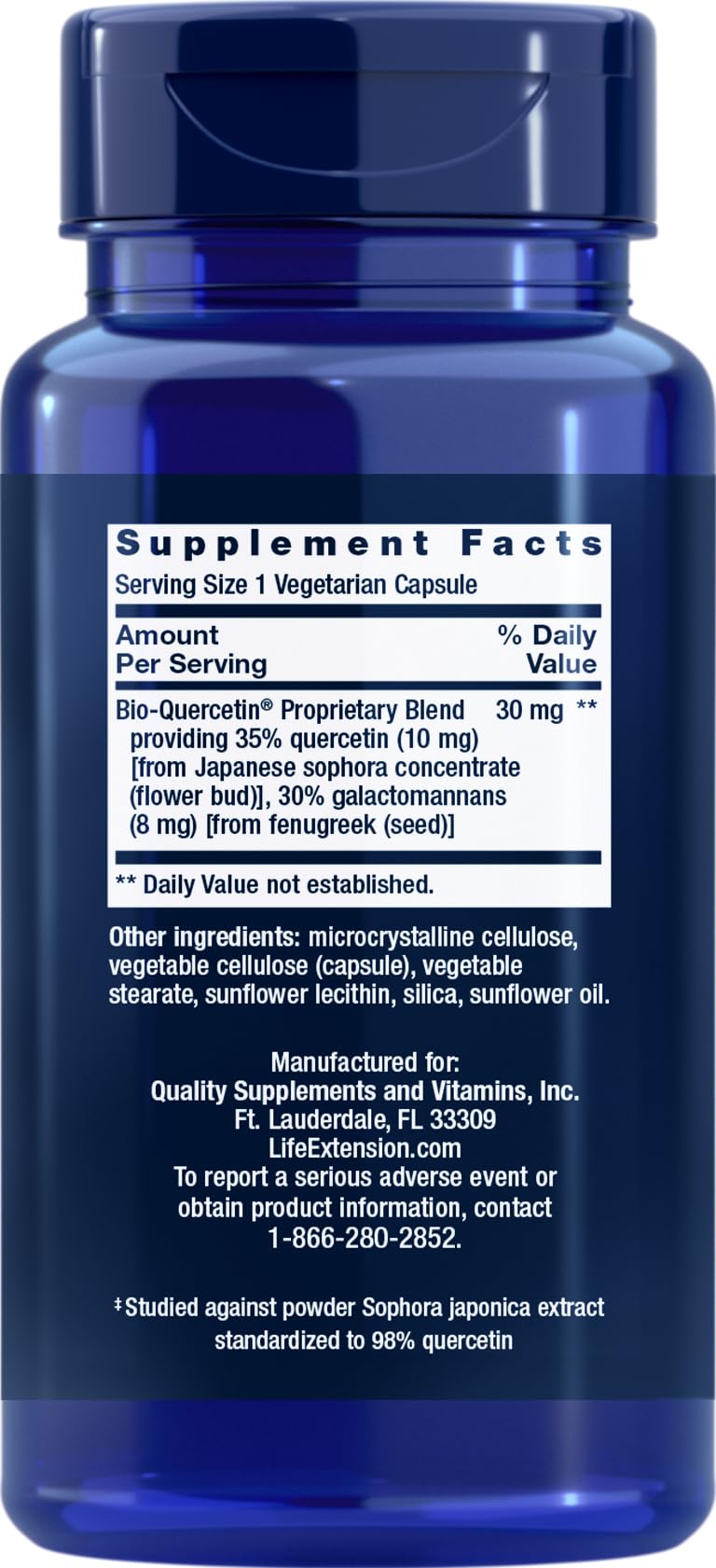 Vue de face des capsules végétariennes Bio-Quercetin de Life Extension