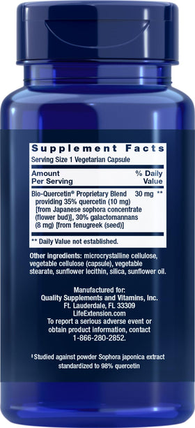 Vue de face des capsules végétariennes Bio-Quercetin de Life Extension