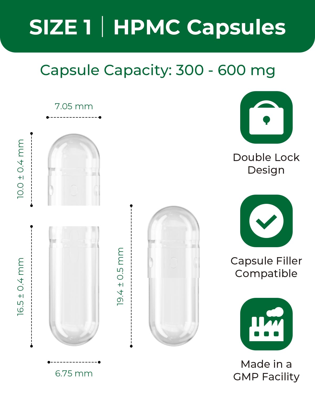 Vue de face des capsules vides HPMC MéipaLien, étiquette visible