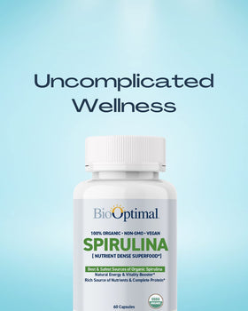 Vue de face des comprimés de spiruline BioOptimal