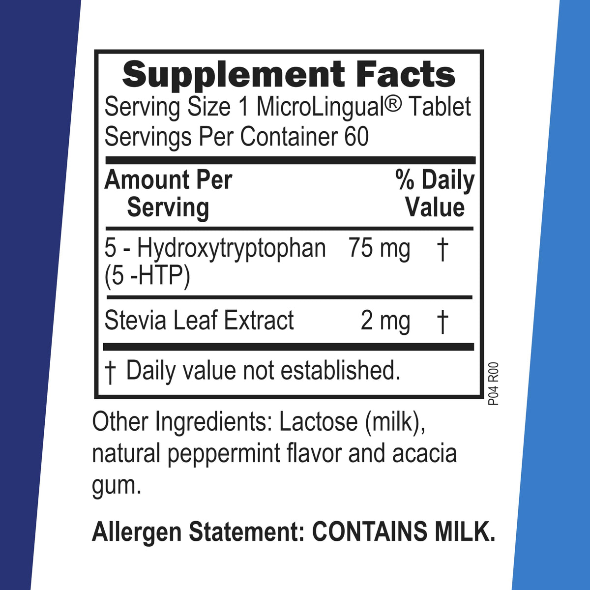 Vue de face des comprimés sublinguales 5-HTP 75 mg de quality Source