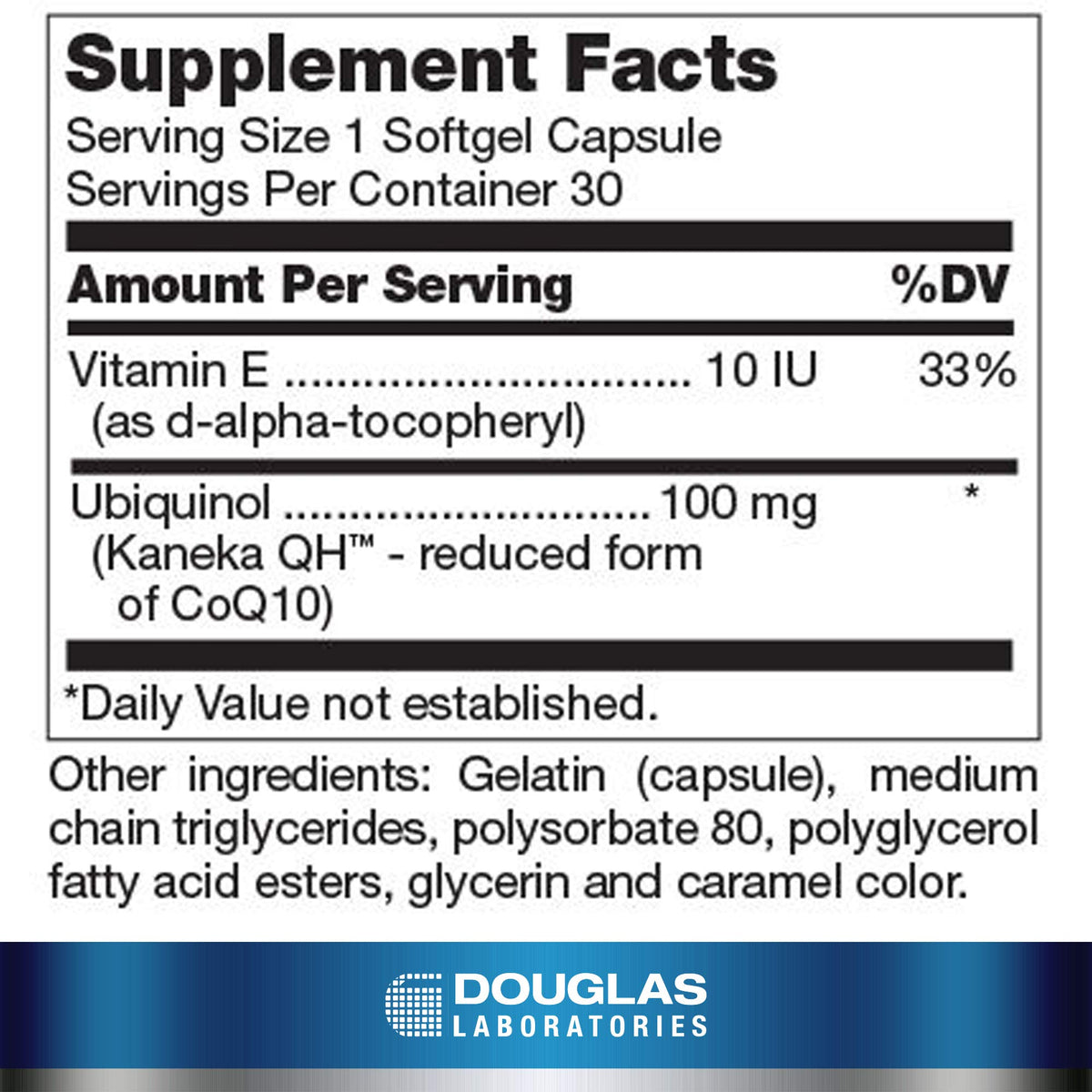Vue de face des gélules Ubiquinol-QH Douglas Laboratories