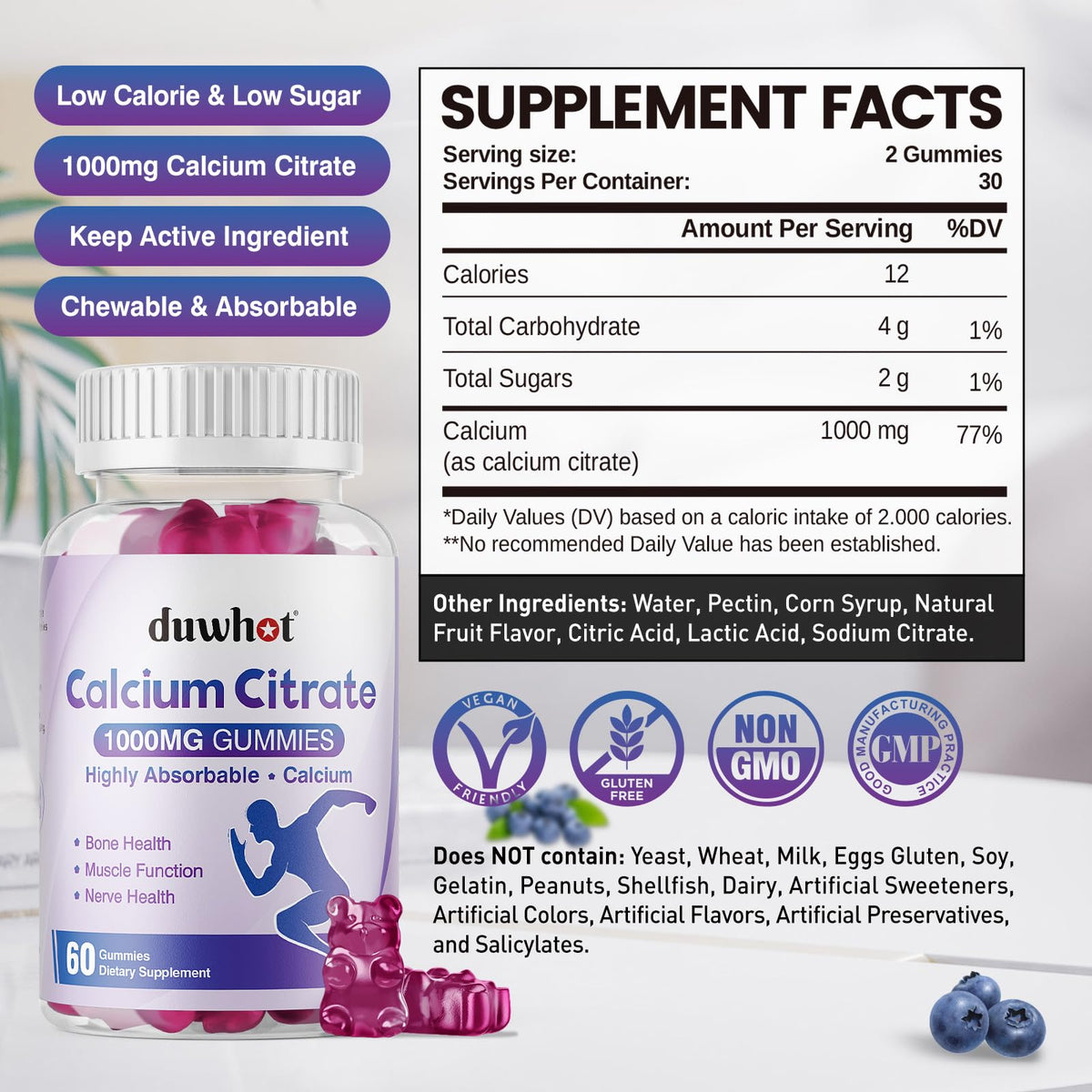 Vue de face des gummies de citrate de calcium duwhot