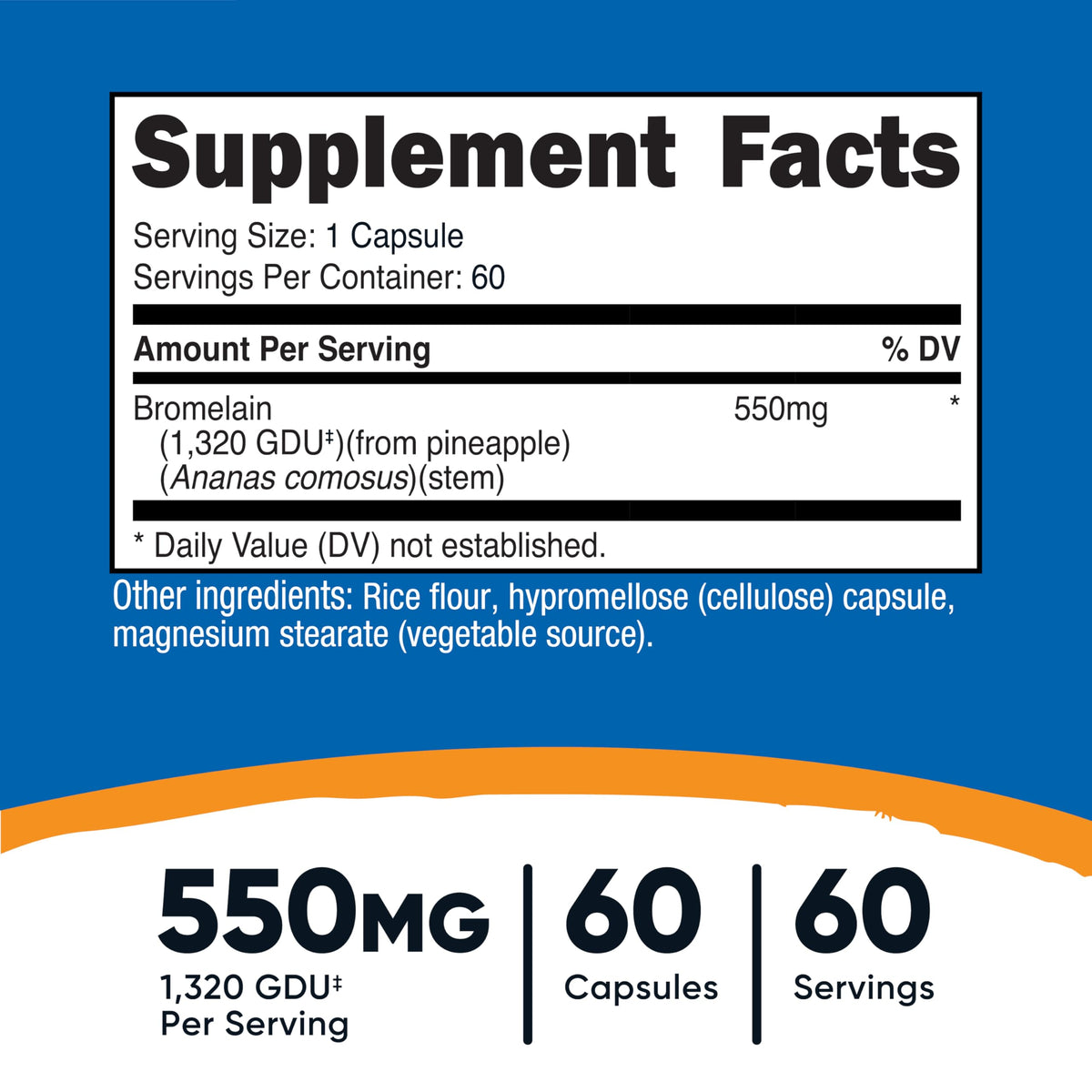 Vue de face du flacon de capsules Nutricost broméline