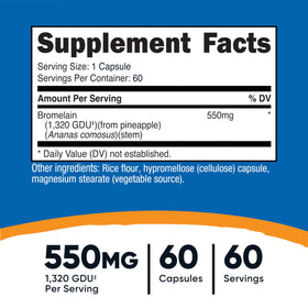 Vue de face du flacon de capsules Nutricost broméline