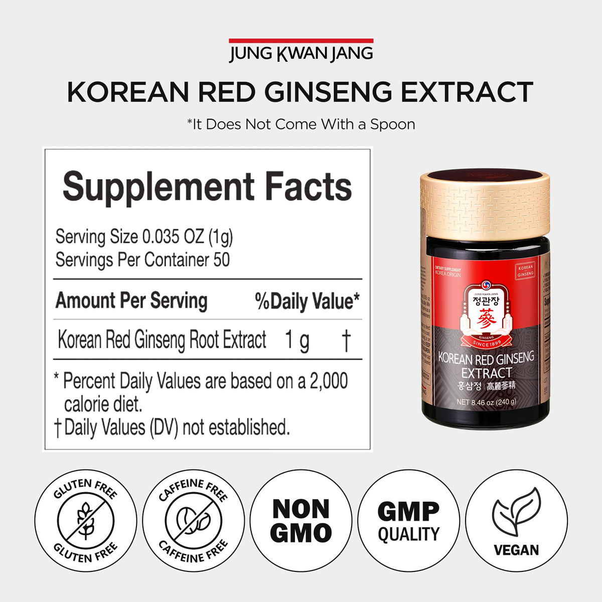 Vue de l'arrière de l'emballage de ginseng rouge JUNG KWAN JANG