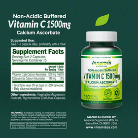 Vue de l'arrière de l'emballage de Vitamine C 1500mg INNERVISNUTRITION