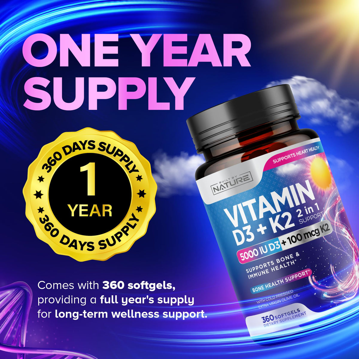 Vue de l'arrière de l'emballage de Vitamine D3 K2