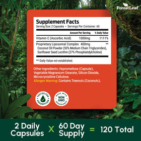 Vue de l'arrière de l'emballage des capsules de vitamine C ForestLeaf