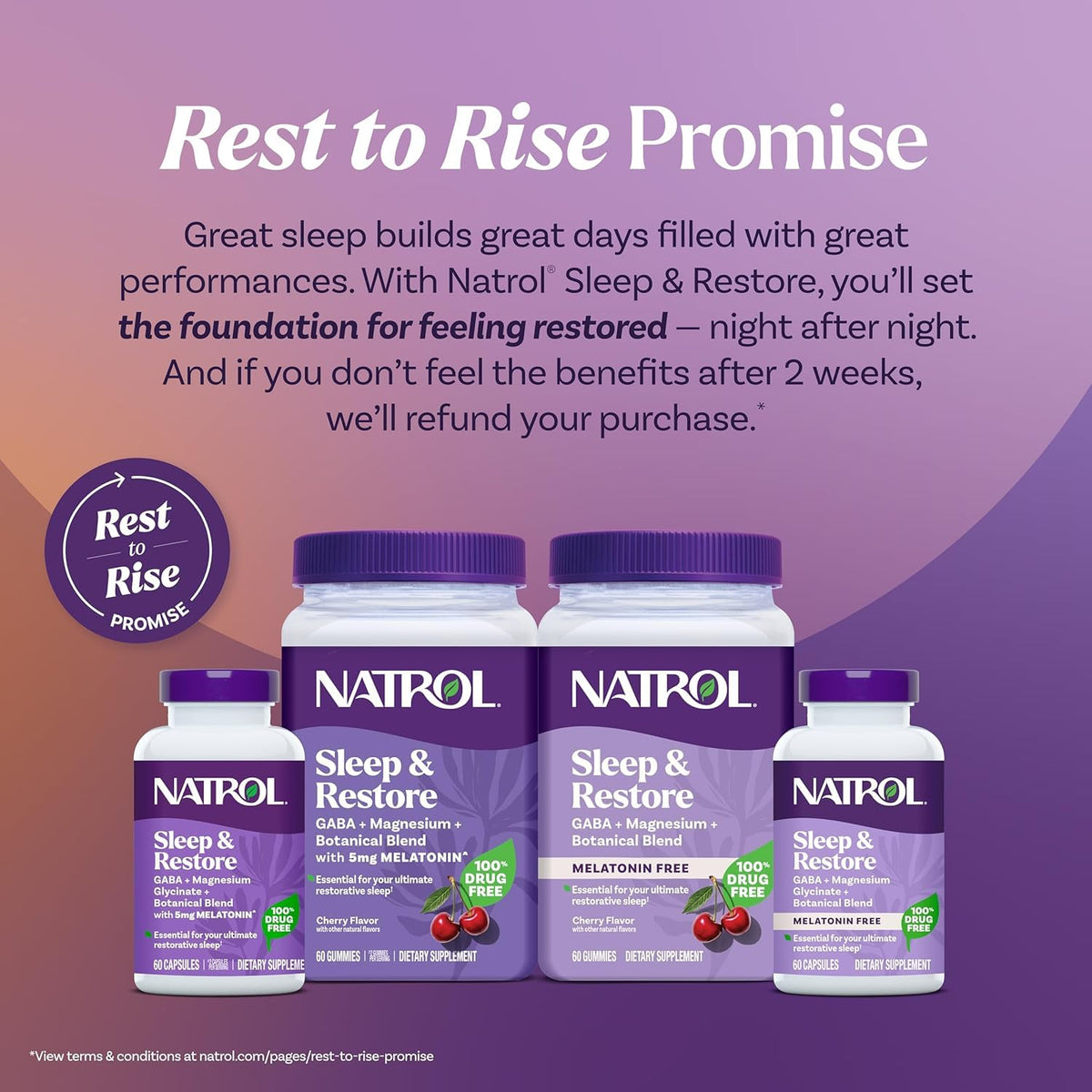 Vue de l'arrière de l'emballage des capsules Natrol Sommeil & Récupération