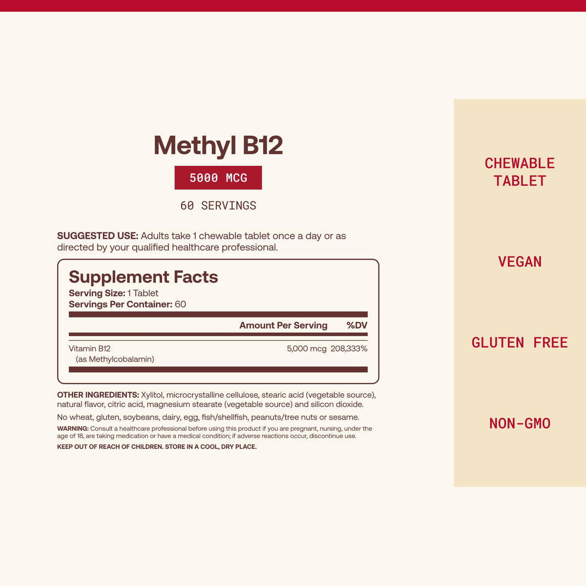 Vue de l'arrière de l'emballage Jarrow Methyl B-12