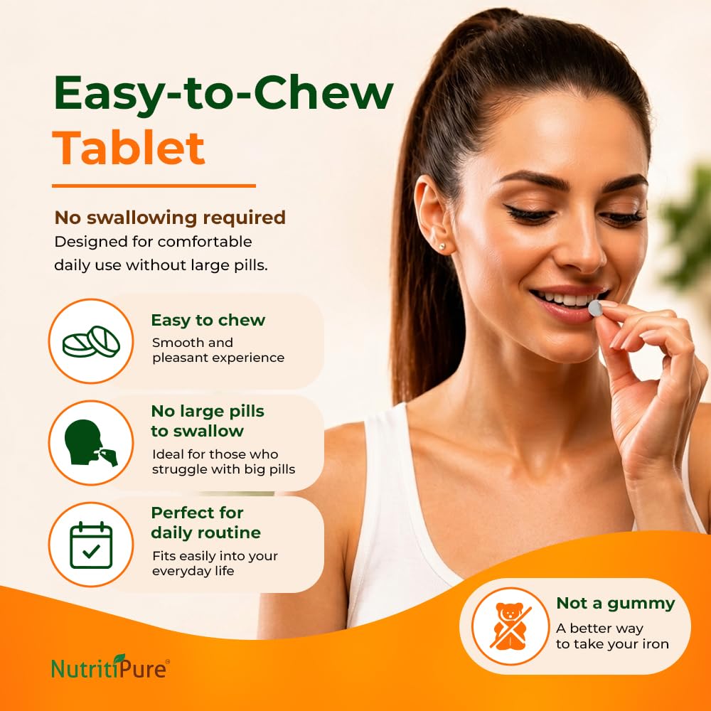 Vue de l'arrière de l'emballage NutritiPure Fer Chéwable 65 mg